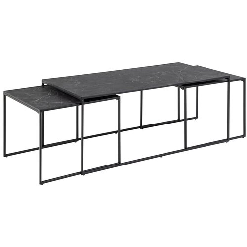Actona Mat crni stolići za kavu u setu 3 kom s pločom stola u mramornom dekoru 60x120 cm Infinity – Cijene