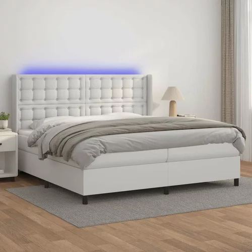  Box spring postelja z vzmetnico LED bela 200x200cm umetno usnje, (20761185)