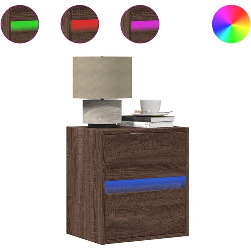 Maison Chic Stenska Nočna omarica - Nočna miza z LED lučkami rjavi hrast, (21688602) Slike