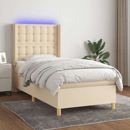  Krevet box spring s madracem LED krem 100x200 cm od tkanine Slike