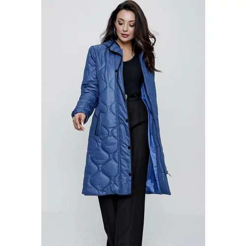 By Saygı Hooded Inner Lined Coat with Pockets Blue