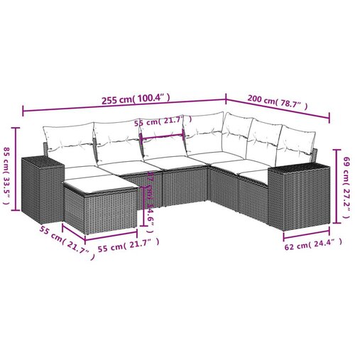 VidaXL 7-dijelni set vrtnih sofa od poliratana s jastucima smeđi Slike