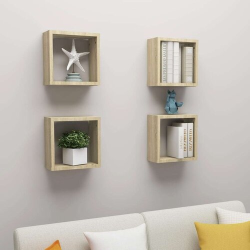 vidaXL kockaste zidne police 4 kom boja hrasta sonome 30 x 15 x 30 cm Cene