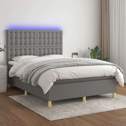  Krevet box spring s madracem LED tamnosivi 140x190 cm tkanina Slike