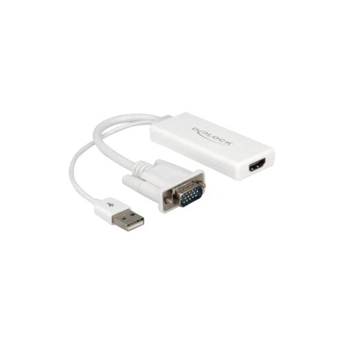 Delock VGA / USB / HDMI adapter [1x VGA utikač, USB 2.0 utikač A =&amp;gt; 1x HDMI-ženski utikač] bijela Slike