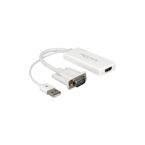 Delock VGA / USB / HDMI adapter [1x VGA utikač, USB 2.0 utikač A => 1x HDMI-ženski utikač] bijela