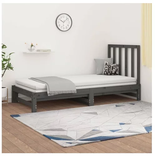  Izvlečna dnevna postelja siva 2x(90x200) cm trdna borovina