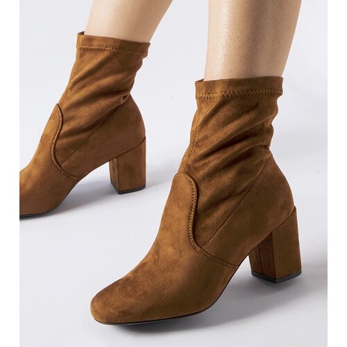 Gemre Brown slip-on block heel ankle boots Lexington Cene