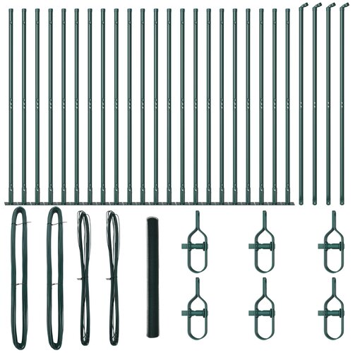 vidaXL Šesterokotna ograja Zelena 1.6x50 m Jeklo, Ograjni stebri z osnovnimi ploščami 13 kos Ø32mm 88.5cm Galvanizirano jeklo Cene