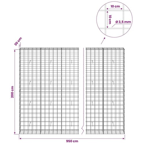  Gabion s žicom debljine 3 5 mm i mrežom 10x10 cm 950x30x200 cm - 30 cm 200 cm 950 cm Slike