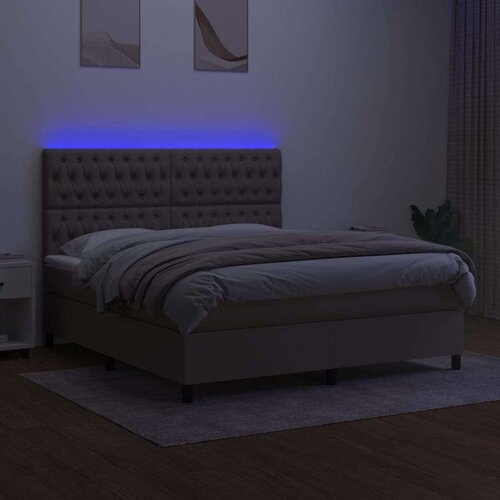  Krevet box spring s madracem LED smeđesivi 180x200 cm tkanina Slike