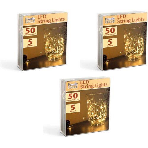 Family Christmas 3x 50 LED 5m božično - novoletne micro LED lučke na baterije 3 x AA toplo bele Cene