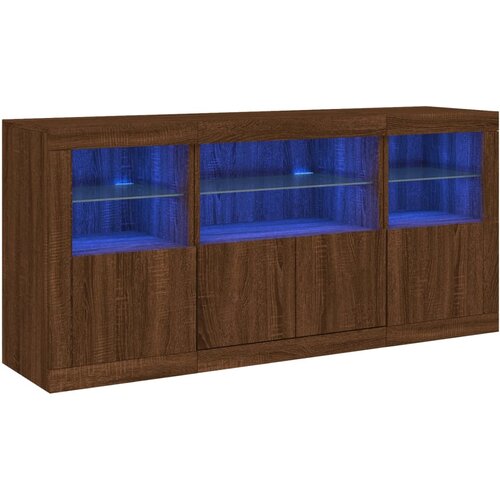 Maison Chic Komoda - Predalnik z LED lučkami dimljen rjav hrast 142,5x37x67 cm, (21722340) Cene
