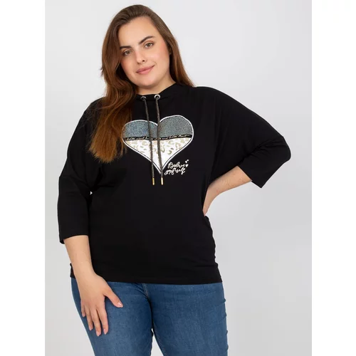 Fashion Hunters Black plus size blouse with a print and an appliqué