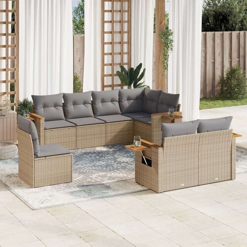  8-dijelni set vrtnih sofa od poliratana s jastucima bež Slike