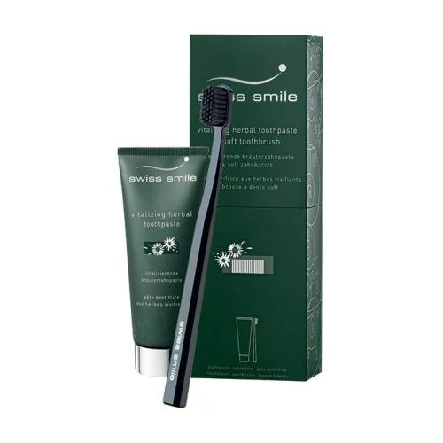 swiss smile Vitalizing Herbal Set pasta za zube Vitalizing Herbal 75 ml + četkica za zube Sensitive-Soft Green 1 ks