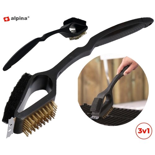 Alpina krtača za žar BBQ 3v1, krtača, strgalo, čistilna gobica, 38cm, črna Cene