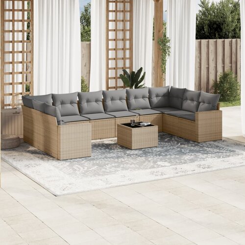 vidaXL 11-dijelni set vrtnih sofa od poliratana s jastucima bež Cijene
