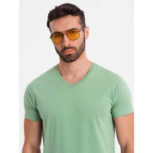 Ombre BASIC men&amp;#039;s cotton classic tee with v-neck - green Slike