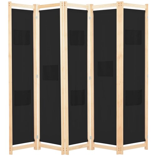 VidaXL Sobna pregrada s 5 panela od tkanine 200 x 170 x 4 cm crna Slike