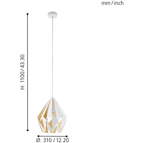 Eglo Carlton 1 viseća lampa E27, &amp;Oslash;31 cm, bijela/medeno zlatna, 49932 Slike