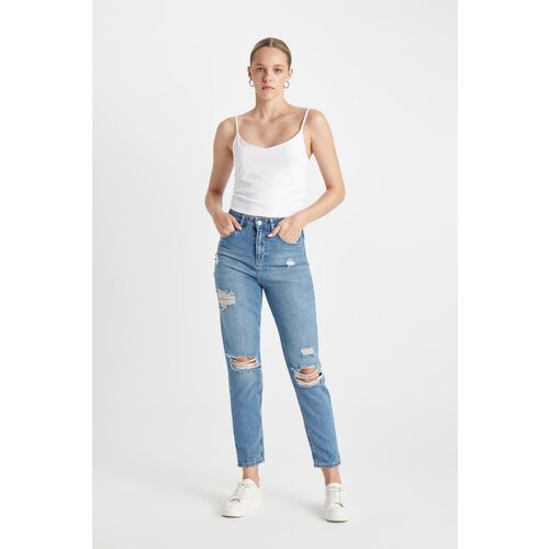 Defacto Lina Lina Mom Fit Ripped Detailed High Waist Ankle Length Jean Washed Trousers Cene