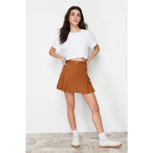 Trendyol Camel Cargo Pocket Woven Shorts Skirt Slike
