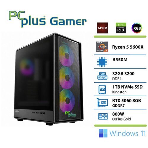 PCPLUS Namizni računalnik PCPLUS Gamer, Ryzen 5 5600X, 32 GB RAM, 1 TB SSD, RTX 5060 OC 8GB, W11H, gaming, (5000492194) Cene