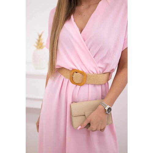 Kesi Włoski Long dress with a decorative belt candy pink Cene