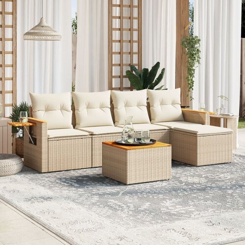 VidaXL 6-dijelni set vrtnih sofa s jastucima bež od poliratana Slike