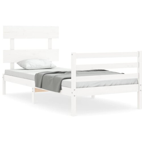 Maison Chic Posteljni okvir - Enojna postelja - Postelja za odrasle z vzglavjem bel trden les-J15863, (21774184) Slike