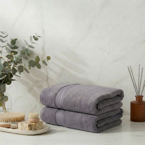  Check - Grey Grey Bath Towel Set (2 Pieces) Slike