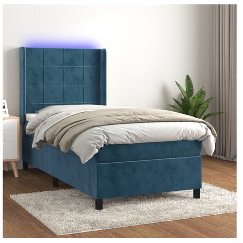 vidaXL Box spring s madracem LED tamnoplavi 90x190 cm baršun Cene