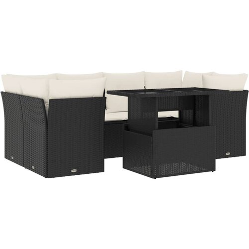  7-dijelni set vrtnih sofa od poliratana s jastucima crni Crna 100 x 55 x 73 cm Slike