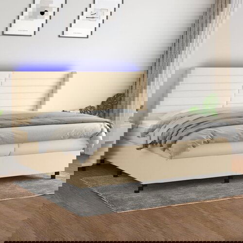  The Living Store Box spring postelja z vzmetnico LED krem 200x200 cm blago - Box Spring Postelja, (21519036) Cene