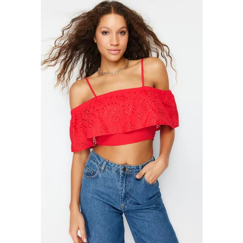 Trendyol Pomegranate Flower Embroidery Crop Woven Blouse