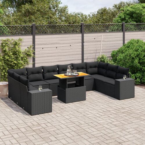 vidaXL 11-dijelni set vrtnih sofa od poliratana s jastucima crni Cijene