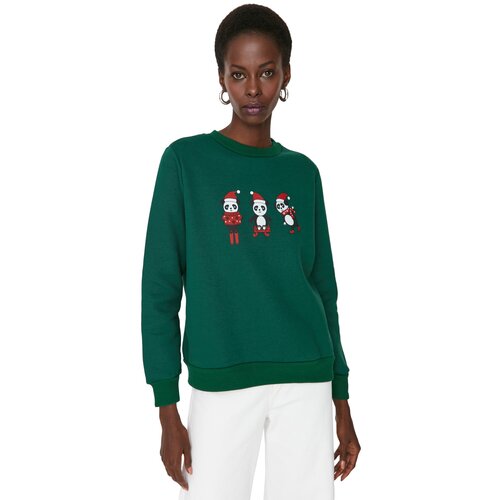 Trendyol Emerald Printed Basic Raised Knitted Family Combination Sweatshirt Slike