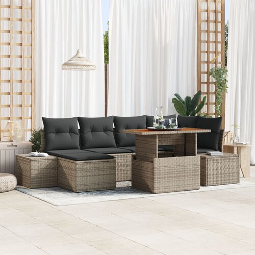 VidaXL set od 7 komada vrtnog kauča s jastučićima sivi poly rattan Slike
