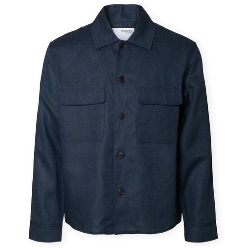 Selected Pla&amp;scaron;či Relaxed Overshirt - Wyatt Linen - Outer Space Modra Slike