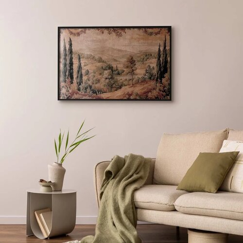  Plakat - Mediterranean Landscape - Old Tapestry with a Hill and Lake 60x90 Crni okvir Slike