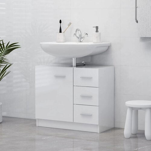 The Living Store Omarica za umivalnik visok sijaj bela 63x30x54 cm iverna plošča - Omarica Za Umivalnik, (21436830) Cene