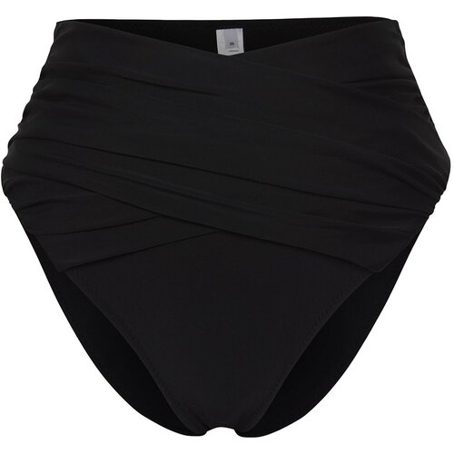 Trendyol Black*001 Plain Panties Draped High Waist Bikini Bottom Slike