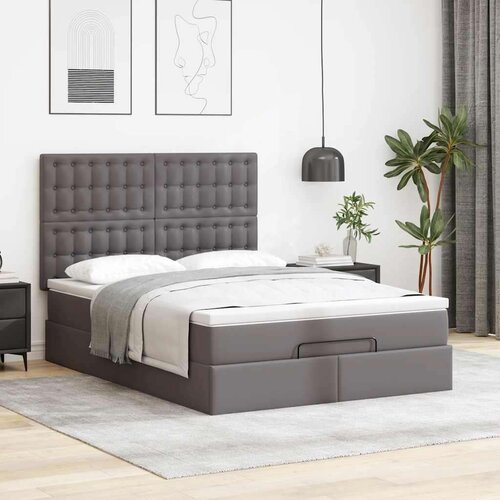 VidaXL otomanski okvir kreveta s madracem sivi 140x200cm umjetna koža Slike