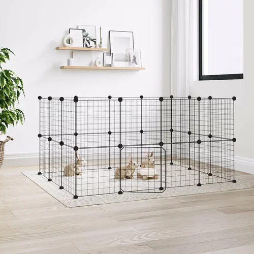 vidaXL Ograda za hišne ljubljenčke z 28 paneli črna 35x35 cm jeklo