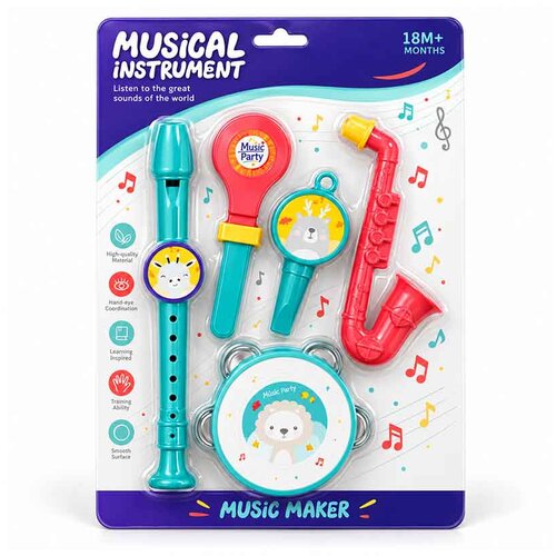  Set instrumenata za djecu 5u1 - flauta, saksofon, tamburin i zvečke - Music Party Cijene