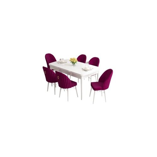 Hanah home roz - white, damson whitedamson extendable dining table & chairs set (7 pieces) Cene