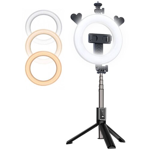 Evelatus CP X5 LED 16 cm polnilna lučka za selfije z daljinskim upravljalnikom BT in ročajem + talno stojalo 20&amp;ndash;90 cm + držalo za telefon, (21230782) Slike