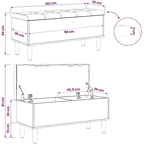  Klupa za odlaganje s jastučićem Staro drvo 102 x 42 x 46 cm - Staro drvo 102 x 42 x 46 cm Slike