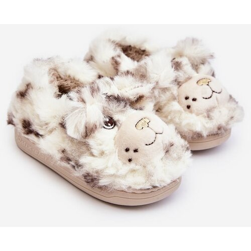 Kesi Fluffy children's slippers with teddy bear, light beige Apolania Slike
